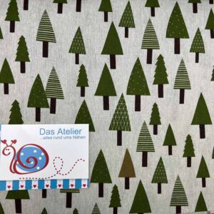 Baumwoll-Druck Weihnachten Tannenbäume beige/grün