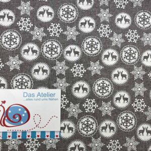 Baumwoll-Druck Weihnachten grau/weiss